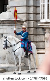 Madrid/Spain - May 26,2018 - Horse Man From The Spanish Royal Guard In Front Of The Royal Palace In Madrid