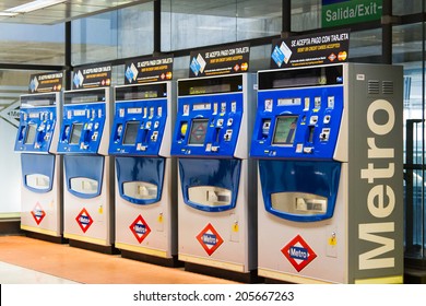 MADRIT, SPAIN - MAY 09: Metro ticket kiosk on May 09, 2014 in Madrid Barajas airport, Spain. Madrid has the bussiest subway system in Spain.
