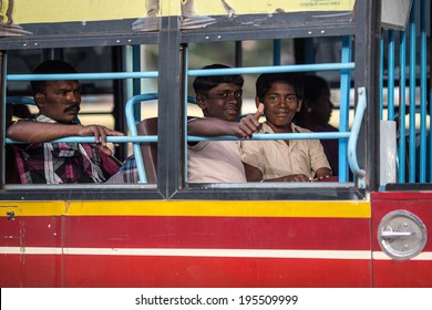 MADURAI, INDIA-FEBRUARY 15: Indian Bus 15, 2013 In Madurai, India. People In The Indian Bus.