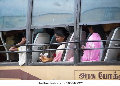 MADURAI, INDIA-FEBRUARY 15: Indian Bus 15, 2013 In Madurai, India. People In The Indian Bus.