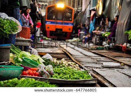 Maeklong railway market, Bangkok - Thailand.