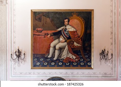 Mafra, Portugal - December 02, 2013: King Dom Joao VI Portrait - 18th Century - Hanging On The King Bedroom Wall In The Mafra National Palace, Portugal.