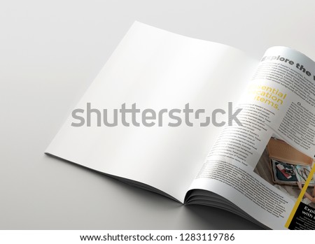 Magazine mockup background concept. Clean page background. 3D rendering.