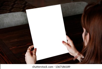 Magazine Mockup Women Hands On The Wooden Desk In Cafe Background