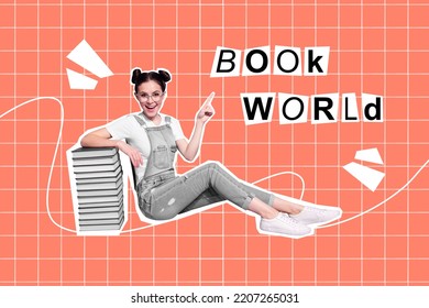 Magazine pop collage of schoolgirl advertise bookshop book world season discounts for schoolkids isolated red plaid background - Powered by Shutterstock