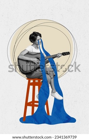 Magazine template collage of lady sit bar chair stool argue with boyfriend feel miserable cry play guitar sad melody