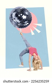 Magazine template creative collage of youngster lady gymnast enjoy night club having fun free time dancing glitter disco ball - Shutterstock ID 2256235259