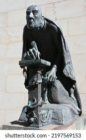 Magdeburg, Germany - August 21, 2022: Statue Of The Medieval Scholar Albertus Magnus In Front Of St. Petri Church