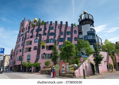 MAGDEBURG, GERMANY - JUNE 07, 2015: Hundertwasser House (Green Citadel) - one of the most famous landmarks in Magdeburg, Germany