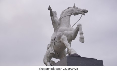 Magelang, Indonesia - September 17th 2022 : Diponegoro Statue Ride The Horse Build On The Park With Cloudy Sky. Building Icon On The Magelang Town Square
