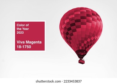 magenta air balloon in clear blue sky. Color of the year 2023, viva magenta. - Shutterstock ID 2233453837