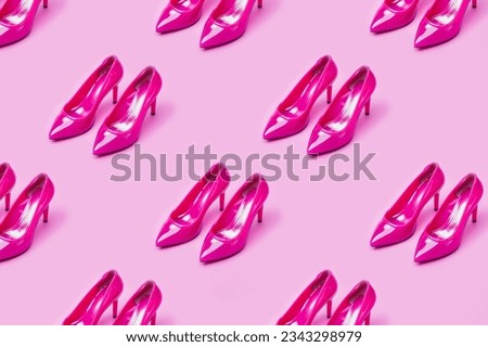 magenta pink plastic looking shoes pattern on a pink background