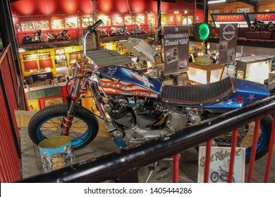 Maggie Valley, NC/USA - 04/28/2019 - Wheels Trough Time Museum. Evel Knievel Motorcycle.