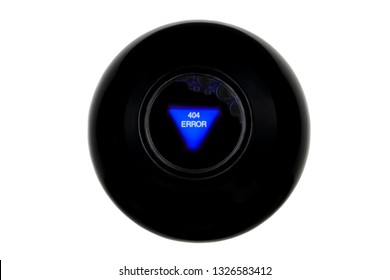 Magic 8 ball with prediction 404 ERROR isolated on white background
