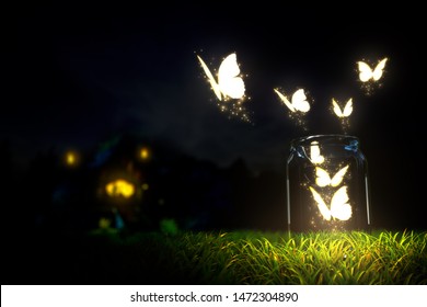 Magic Butterfly Take Off From Glass Jar.