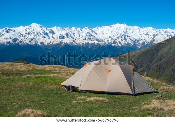 Magic Camp Mountains Tent On Plateau Stock Photo Edit Now 666796798