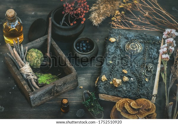 Magic Potion Bottles Spell Book Dried Stock Photo 1752510920 | Shutterstock