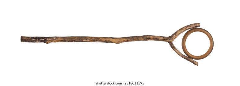 	
magic stick, wooden walking stick isolated on white background	
