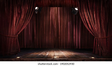 Magic theater stage red curtains Show Spotlight - Shutterstock ID 1902052930
