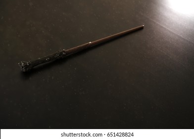 Magic Wand On Wooden Table, Wizard Tool.