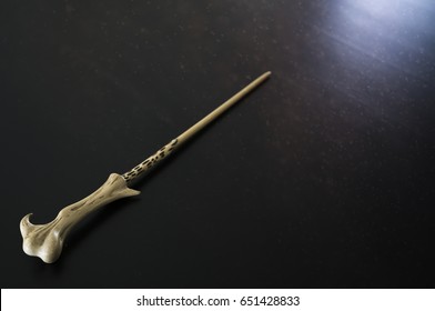 Magic Wand On Wooden Table, Wizard Tool.