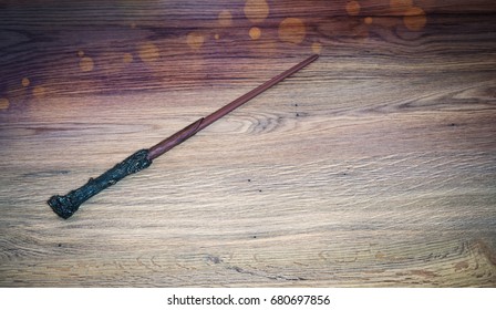 Magic Wand On Wooden Table, Wizard Tool.