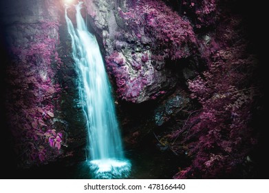 Magic waterfall in the enchanted forest