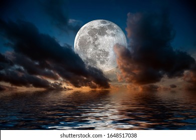 Magical evening on the sea. Big full moon reflection in water
 - Powered by Shutterstock