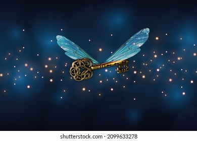 magical flying key meaning with dragonfly wings - Shutterstock ID 2099633278