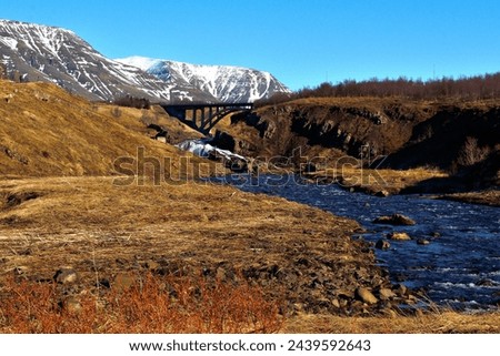 
Magical landscapes of Iceland, river bridge and mountain