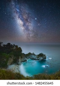 Magical Night At Big Sur With Milky Way Over McWay Falls