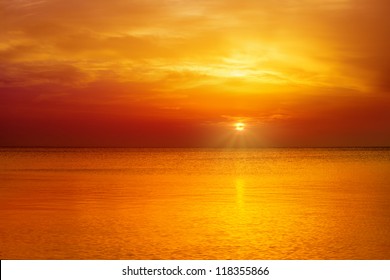 Magical Orange Sunset Over Sea