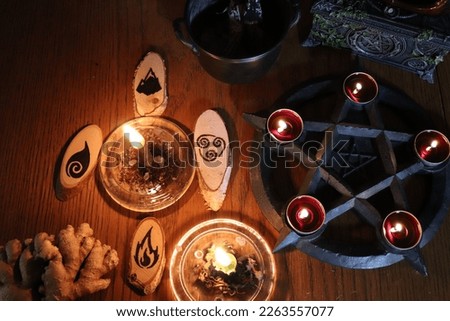 Magical pagan altar, cating spells