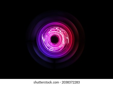 Magical Sound Wave Symbol . Abstract Orange , Red And Purple Light . Colorful Electricity Ball . New High Tech Technology Concept With Hole Space . Innovation Development