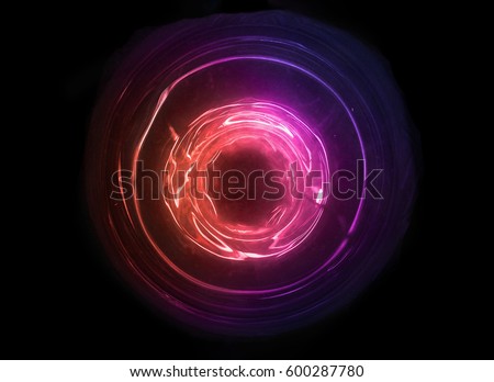Magical sound wave symbol. Abstract orange, red and purple light. Colorful electricity ball.New high tech technology concept with hole space.Innovation development.