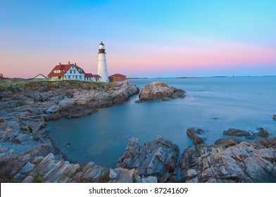 Magical sunset at the iconic Portland Head Light. Portland, Maine - Powered by Shutterstock