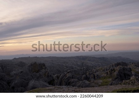 Magical view of the rock massif The Giants in Cordoba, Argentina. View of the rocky hills and sky at sunset.