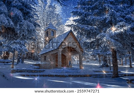 Similar – Foto Bild Kapelle auf schneebedecktem Berg zur goldenen Stunde bei Sonnenaufgang