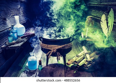 Magical Witcher Cauldron Blue Green Smoke Stock Photo 488552656 ...