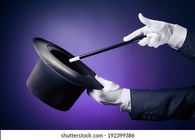 Magician Hand With Magic Wand And Hat