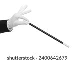 Magician holding wand on white background, closeup