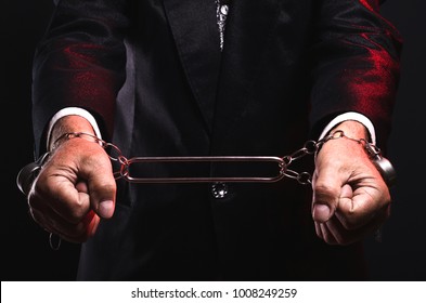 Magician Shows Trick With Chains. Sleight Of Hand. Manipulation With Props.