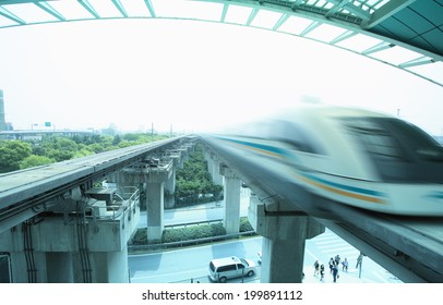 Maglev Train Arriving Shanghai Station,china