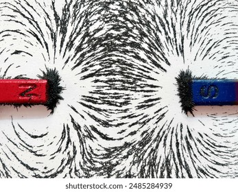 Magnetic field showed by iron filings for unlike poles.