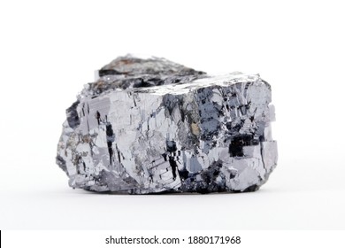 Magnetite Mineral With White Background. Iron Rock Ore