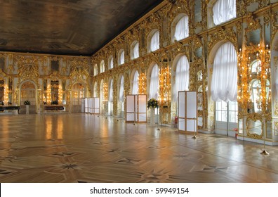 The magnificent ballroom inside the Catherine's Palace, Tsarskoye Selo (Pushkin), St. Petersburg, Russia.