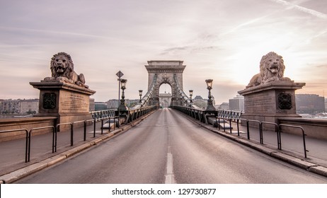 Magnificent Chain Bridge in beautiful Budapest. Szechenyi Lanchid is a suspension bridge that spans the River Danube between Buda and Pest, in the capital of Hungary.