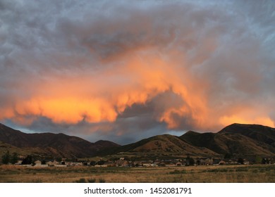 Magnificent Clouds Over Mountaintop At Sunset Over Payson Canyon Mountains In Utah, The Setting For The Tour Of Utah Cycling Race Along The Nebo Loop.