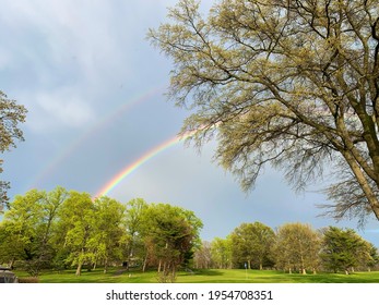 A Magnificent Double Rainbow Appears Following A Spring Thunderstorm At Sparrows Point Country Club In Maryland.