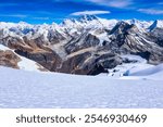 Magnificent Grand Himalayan panorama of Mount Everest,Lhotse and Nuptse,with lenticular clouds on top and other 7000ers in the frame from the summit of Mera Peak central,Mera Peak expedition,Nepal